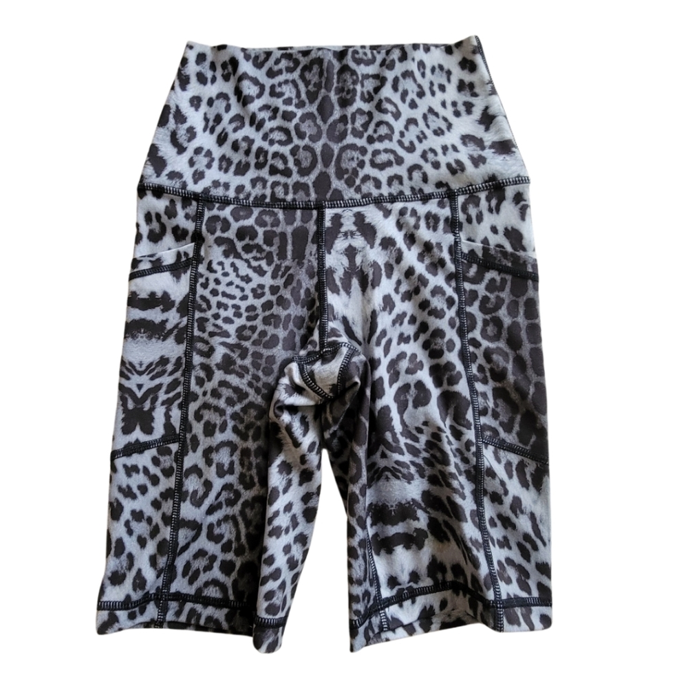 Yogalicious Lux Black and Grey Leopard Biker Short
